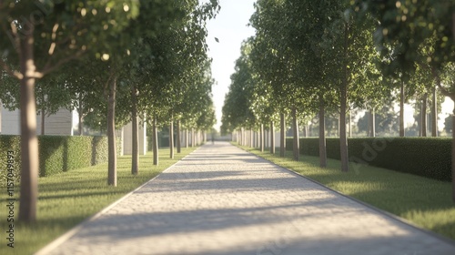 Serene tree-lined path in peaceful surroundings. photo