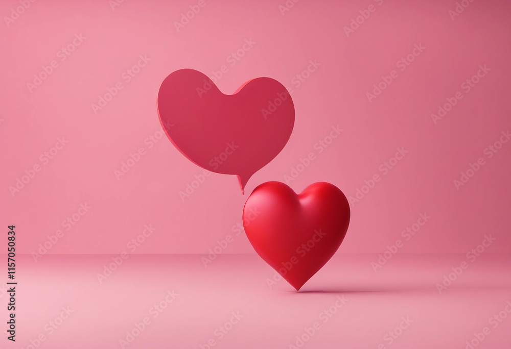 Valentine concept 3d red heart in speech bubble object isolated on pink background for graphic decor Valentine concept 3d red heart in speech bubble object isolated on pink background for graphic decor