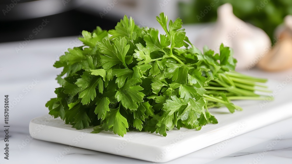 Chopping fresh parsley for culinary dishes kitchen food preparation modern environment close-up view cooking concept Chopping fresh parsley for culinary dishes kitchen food preparation modern environment close-up view cooking concept