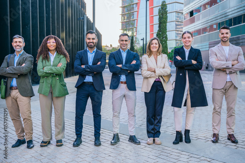  Diverse Business Team Standing Confidently Outdoors