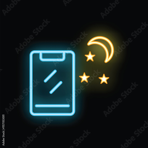 Neon icon of a smartphone with a clipboard checklist before bedtime, perfect for a sleep tracker app