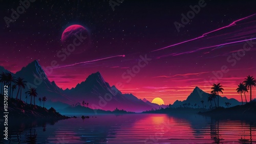 landscape with mountains and moon