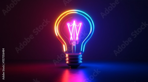 Vibrant neon light bulb display creative studio digital art dark environment close-up view energy concept