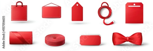 Free Download A collection of red graphic elements including tags, ribbons, and bows for design purposes. - GFXLoad