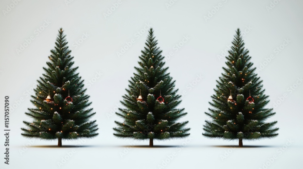 Three decorative Christmas trees in a row. Three decorative Christmas trees in a row.