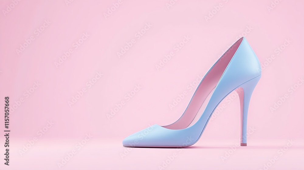 Blue high heels positioned on a pastel pink background featuring a minimalistic concept 3D rendering Blue high heels positioned on a pastel pink background featuring a minimalistic concept 3D rendering