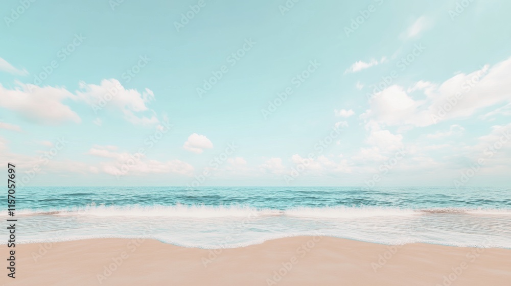 Obraz premium Tranquil beach scene with soft waves and clouds