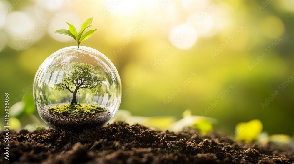 Tree growing inside glass sphere with sunlight. Tree growing inside glass sphere with sunlight.
