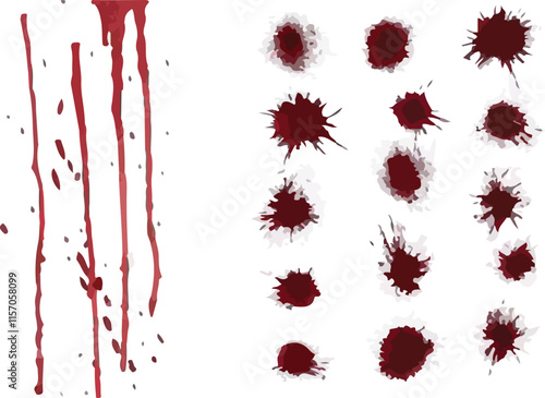 Print  Blood spatter realistic vector background set. red blood paint splashes set. Realistic set of blood splatter vector