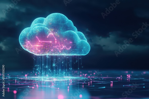 3D hologram of a database server, cloud computing and storage visualization