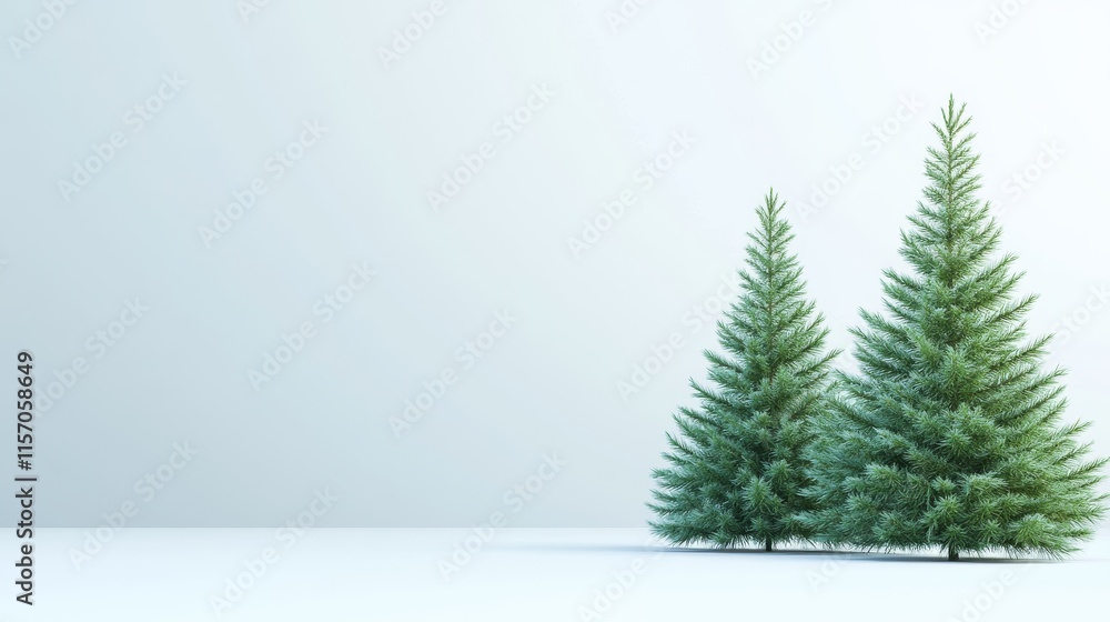 Two fir trees in a snowy landscape. Two fir trees in a snowy landscape.