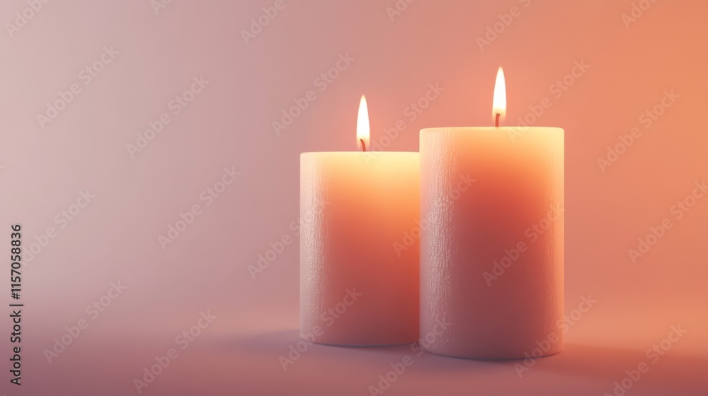Two lit candles in a serene setting. Two lit candles in a serene setting.