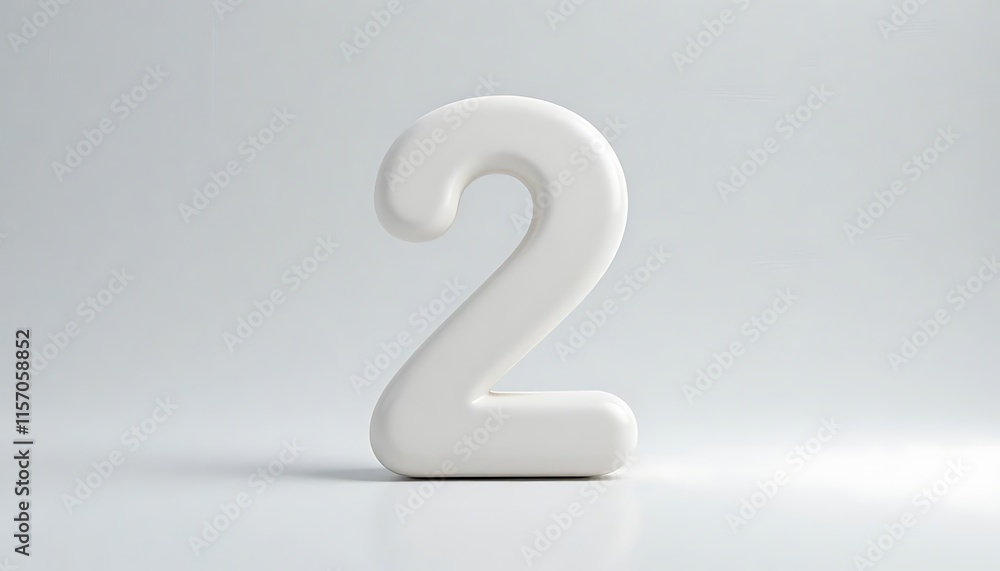 Clean Minimalist White Number Two 3D Render Illustration Design Clean Minimalist White Number Two 3D Render Illustration Design