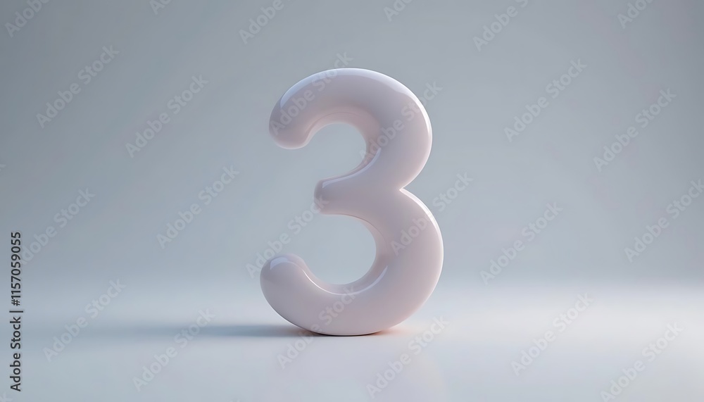 A Smooth Three Dimensional Render of Number Three in Soft Pink Hues against a Neutral Background A Smooth Three Dimensional Render of Number Three in Soft Pink Hues against a Neutral Background