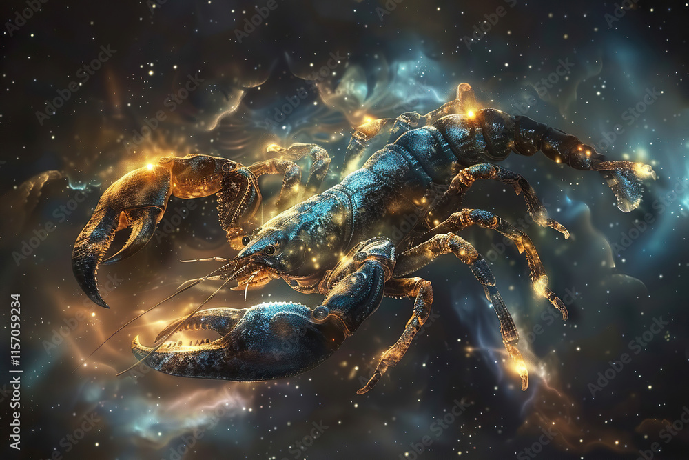 Astrological abstract composition with concept of Scorpio zodiac sign symbol, abstract vivid composition consists of fictional unreal fantastic vision on background Astrological abstract composition with concept of Scorpio zodiac sign symbol, abstract vivid composition consists of fictional unreal fantastic vision on background