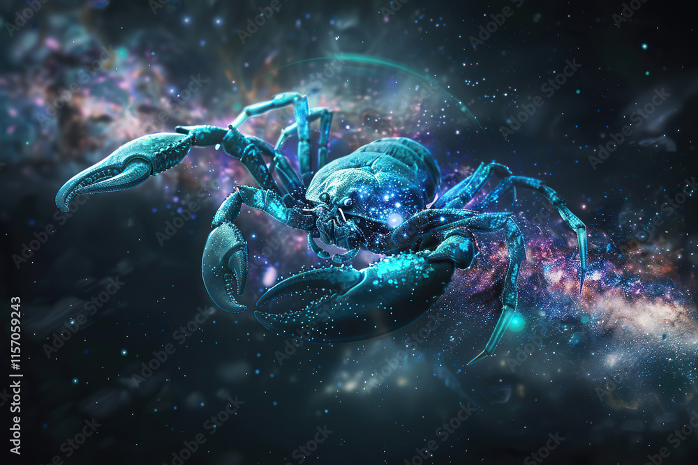 Astrological abstract composition with concept of Scorpio zodiac sign symbol, abstract vivid composition consists of fictional unreal fantastic vision on background Astrological abstract composition with concept of Scorpio zodiac sign symbol, abstract vivid composition consists of fictional unreal fantastic vision on background