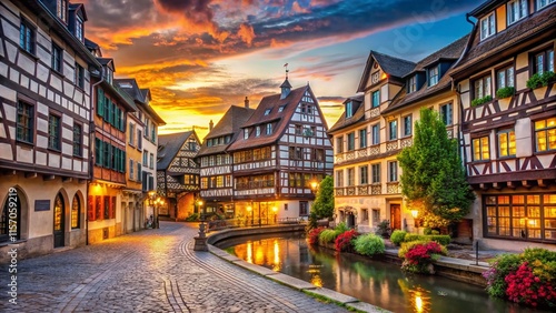 Fototapeta Naklejka Na Ścianę i Meble -  Strasbourg Alsace Colorful Houses Old Town City Center France High Resolution Stock Photo
