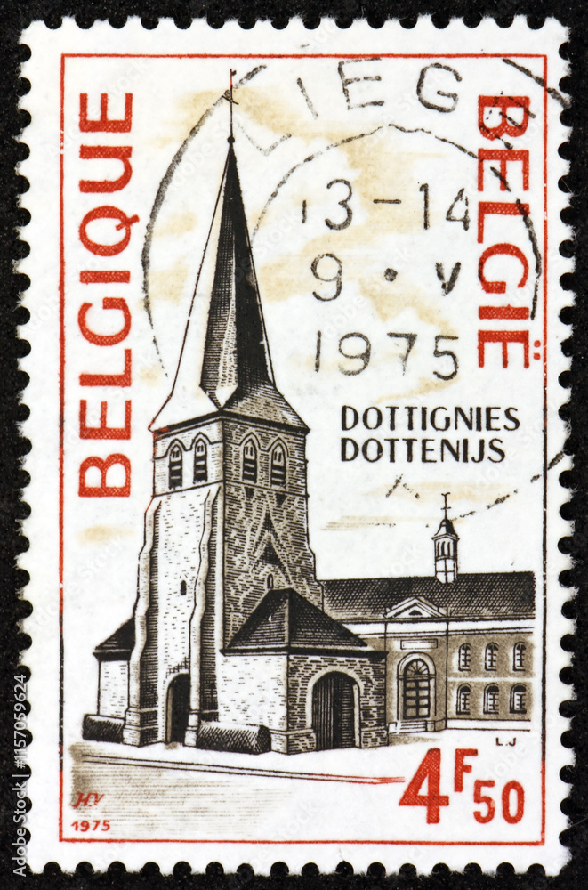 Postage stamp Belgium 1975 Church tower, Dottignies