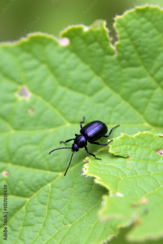 Insect on a Leaf Showing Signs of Feeding Damage
