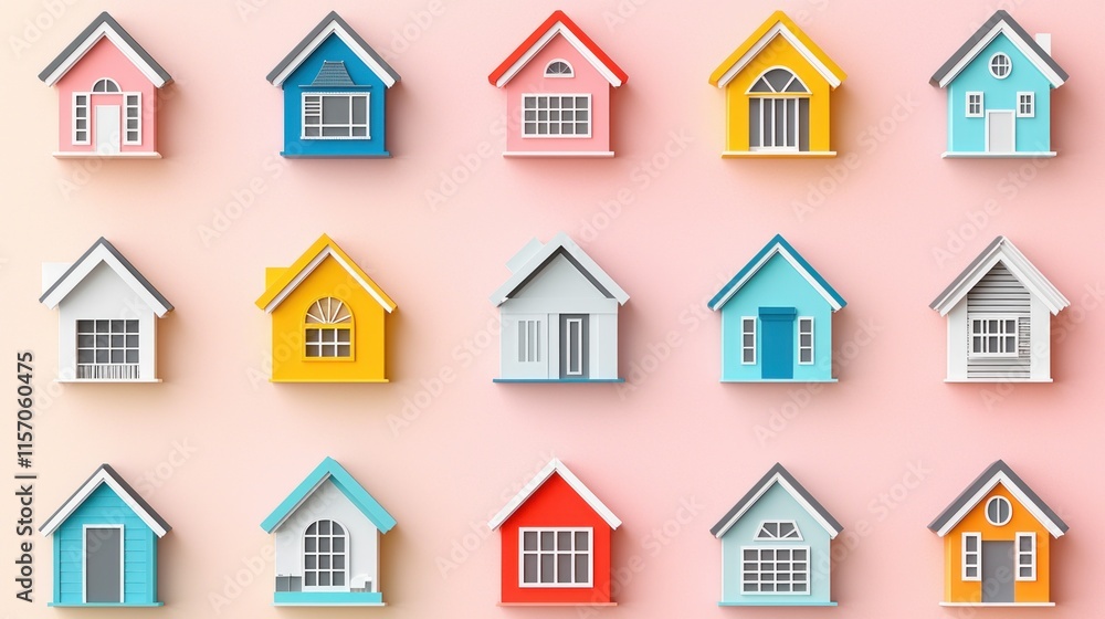 Colorful and Charming Miniature House Collection on a Soft Pink Background Ideal for Home Decor, Real Estate Marketing, or Crafting Projects Colorful and Charming Miniature House Collection on a Soft Pink Background Ideal for Home Decor, Real Estate Marketing, or Crafting Projects