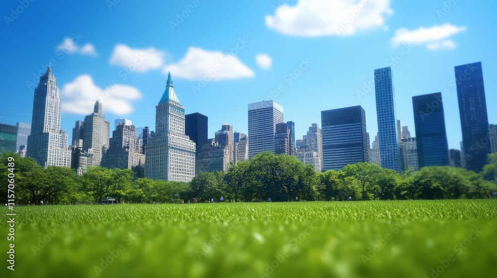 Obraz premium Vibrant city skyline against a clear blue sky