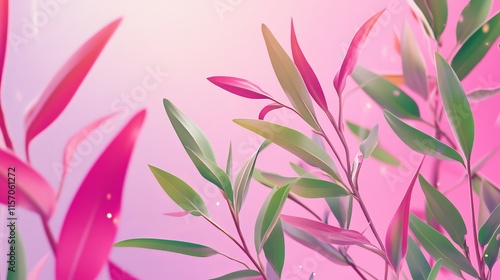 Vibrant leaves against a pink background.