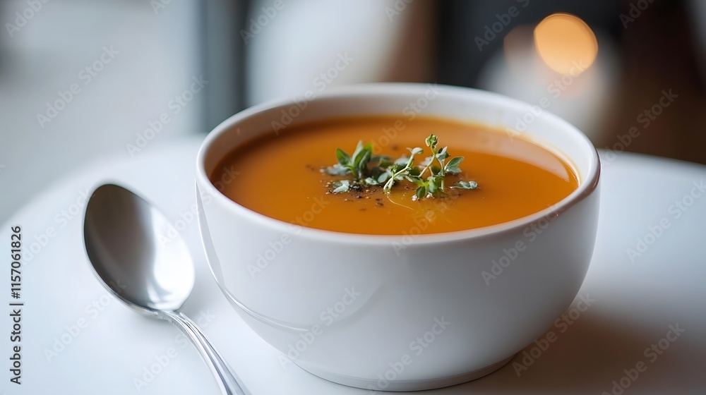 Delicious tomato soup recipe cozy kitchen food photography warm atmosphere close-up view comforting concept Delicious tomato soup recipe cozy kitchen food photography warm atmosphere close-up view comforting concept