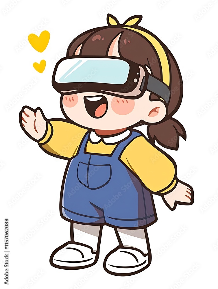 Happy girl wearing VR headset, exploring virtual world. Happy girl wearing VR headset, exploring virtual world.