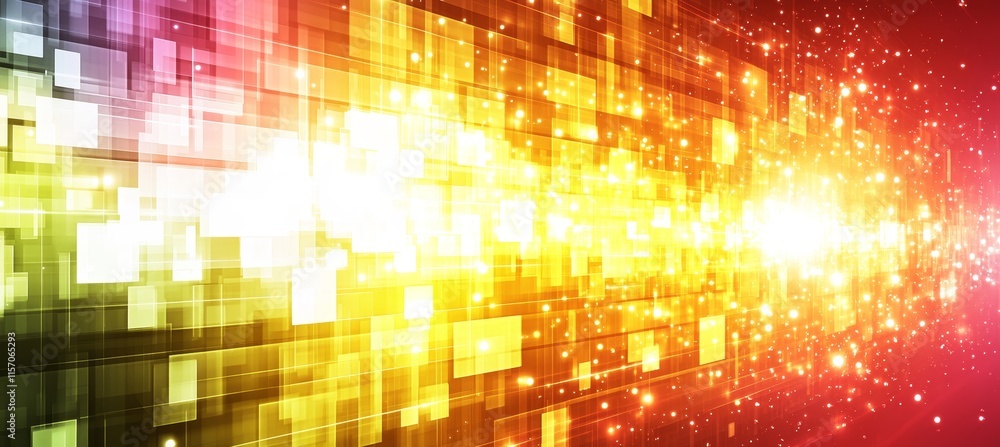 Abstract Technology Background. Bright Yellow, Red With Square Shapes. Ideal For Marketing, Design Abstract Technology Background. Bright Yellow, Red With Square Shapes. Ideal For Marketing, Design