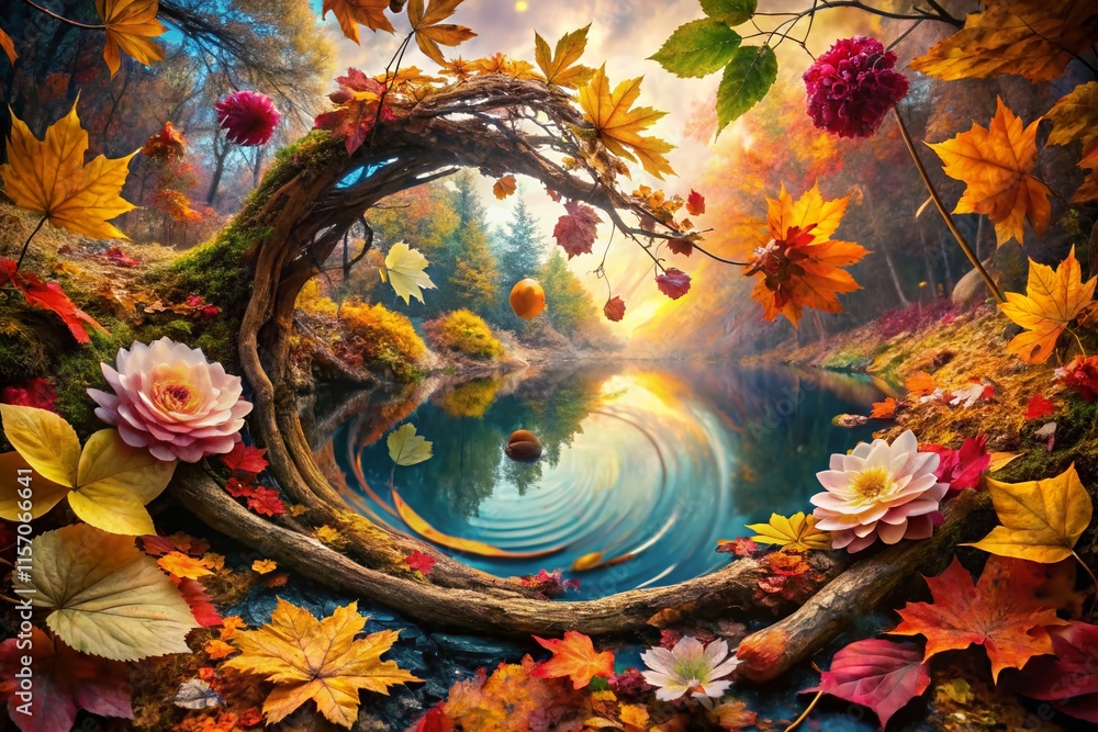Surreal Autumnal Mind Landscape: Dreamlike Bloom of Inner Thoughts Surreal Autumnal Mind Landscape: Dreamlike Bloom of Inner Thoughts