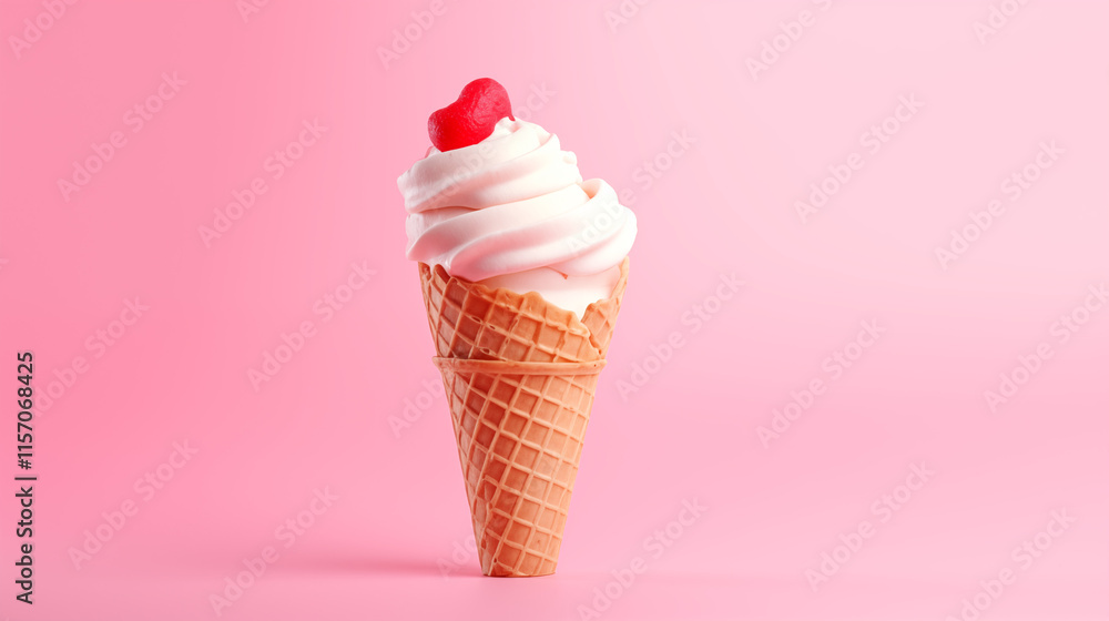 ice cream on the top of cheery isolated on soft pink background ice cream on the top of cheery isolated on soft pink background