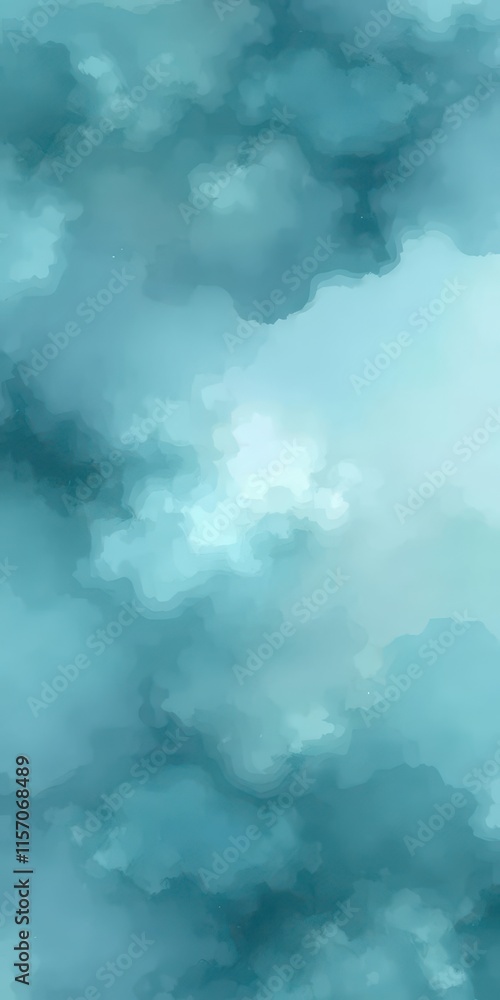 Fototapeta premium Subtle, flowing blend of blues and greens creating a soft, ethereal watercolor wash, calm, light, painted