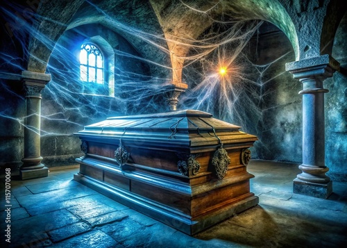 Wallpaper Mural Surreal Mausoleum: Coffin, Spiderwebs, Gothic Architecture Stock Photo Torontodigital.ca