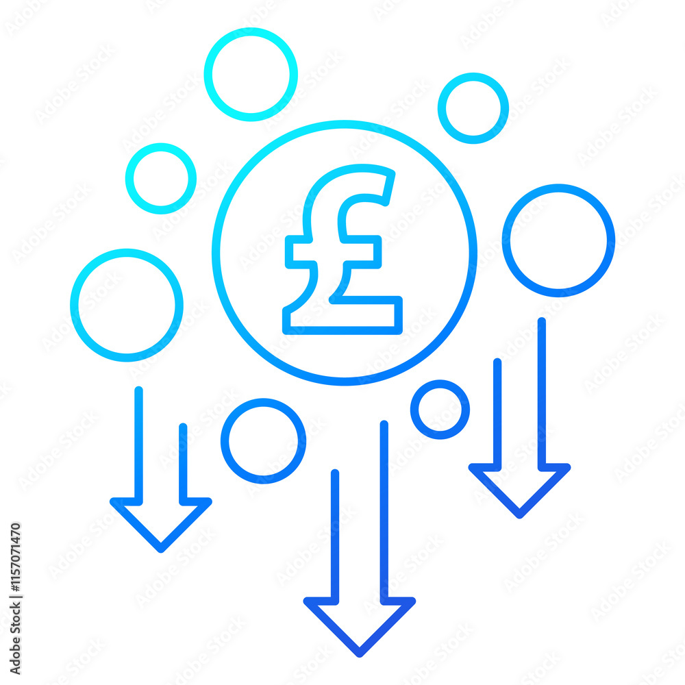 cost reduction, thin line icon with pound cost reduction, thin line icon with pound