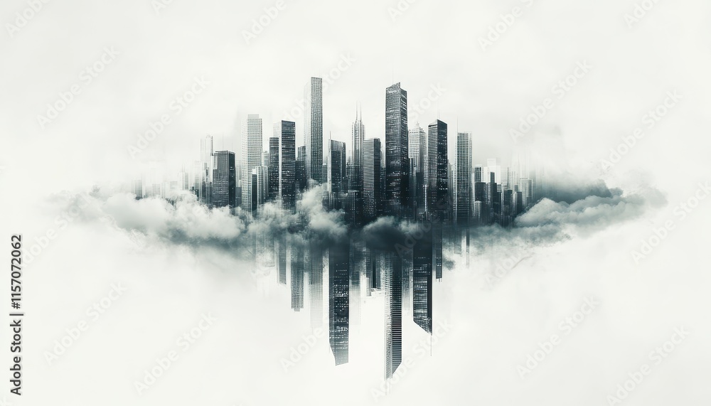 Fototapeta premium Abstract digital skyline with floating cloud servers, cloud computing, modern technology concept