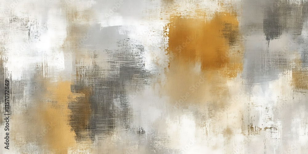 Fototapeta premium Abstract art painting with gray, beige, and gold brushstrokes.