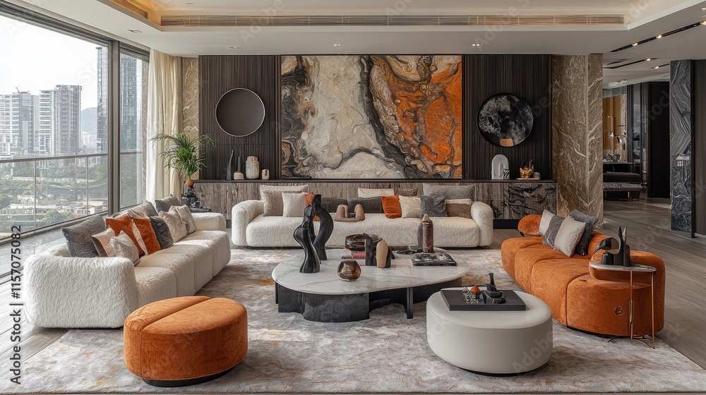 Minimalist Japandi Home Interior Design: Modern Living Room with Bold Orange, White, and Terra Cotta Accents Minimalist Japandi Home Interior Design: Modern Living Room with Bold Orange, White, and Terra Cotta Accents
