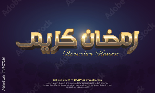 Vector text effect on shine arabic calligraphy writing ramadan kareem with 3d style