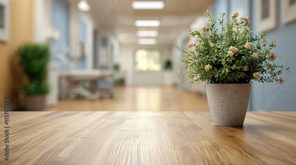 A cozy indoor setting featuring a potted plant on a wooden table with a blurred background. A cozy indoor setting featuring a potted plant on a wooden table with a blurred background.