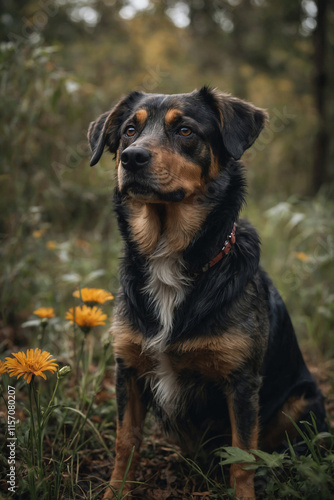 Expressive portrait dog. Animal. Close-up captures character and personality. Ideal for nature lovers, pets and wildlife