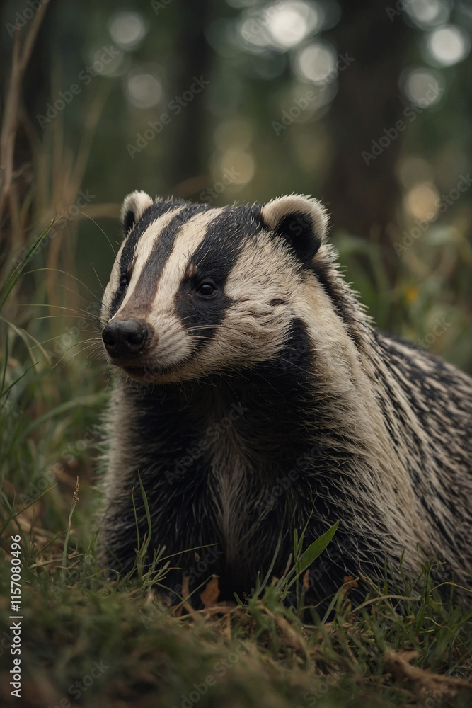 Expressive portrait badger. Animal. Close-up captures character and personality. Ideal for nature lovers, pets and wildlife Expressive portrait badger. Animal. Close-up captures character and personality. Ideal for nature lovers, pets and wildlife