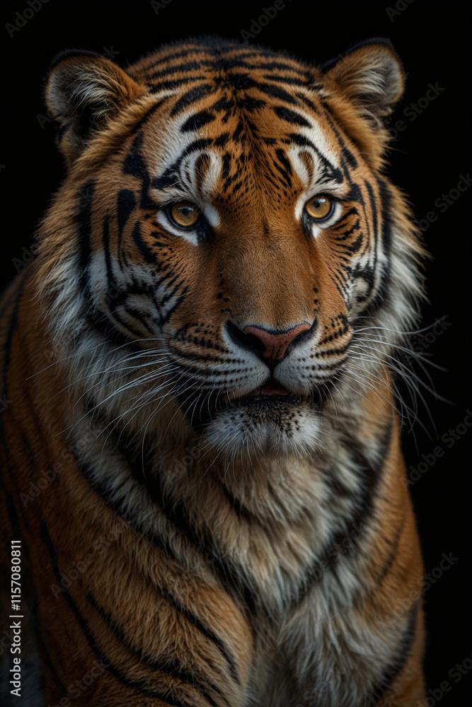 Obraz premium Expressive portrait Amur tiger. Animal. Close-up captures character and personality. Ideal for nature lovers, pets and wildlife