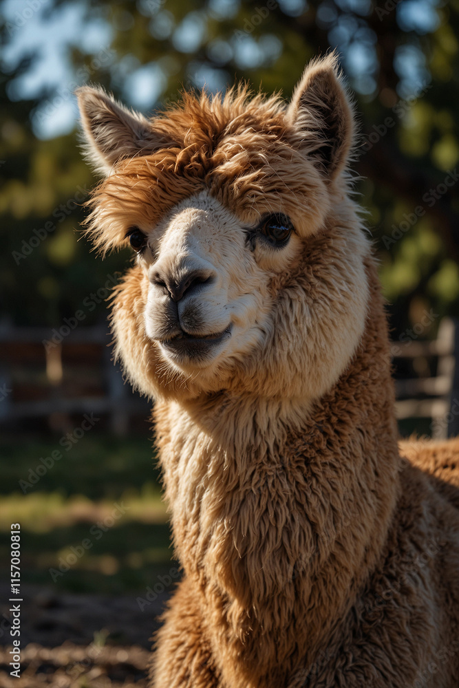 Obraz premium Expressive portrait alpaca. Animal. Close-up captures character and personality. Ideal for nature lovers, pets and wildlife
