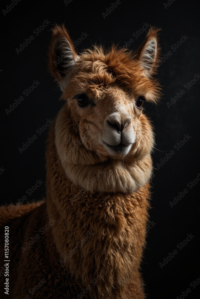 Expressive portrait alpaca. Animal. Close-up captures character and personality. Ideal for nature lovers, pets and wildlife Expressive portrait alpaca. Animal. Close-up captures character and personality. Ideal for nature lovers, pets and wildlife