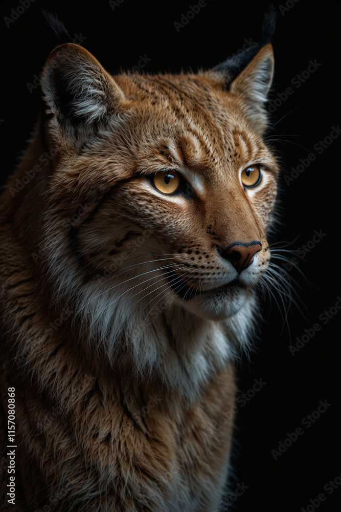 Expressive portrait lynx. Animal. Close-up captures character and personality. Ideal for nature lovers, pets and wildlife Expressive portrait lynx. Animal. Close-up captures character and personality. Ideal for nature lovers, pets and wildlife