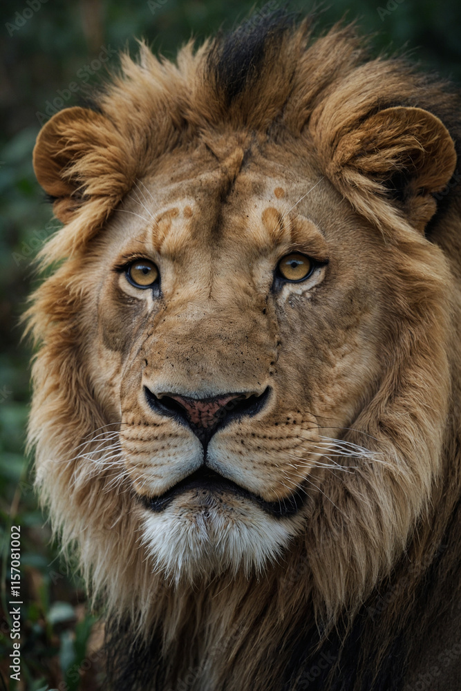 Expressive portrait lion. Animal. Close-up captures character and personality. Ideal for nature lovers, pets and wildlife Expressive portrait lion. Animal. Close-up captures character and personality. Ideal for nature lovers, pets and wildlife