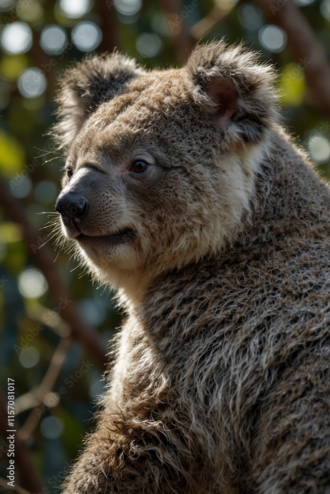 Obraz premium Expressive portrait koala. Animal. Close-up captures character and personality. Ideal for nature lovers, pets and wildlife