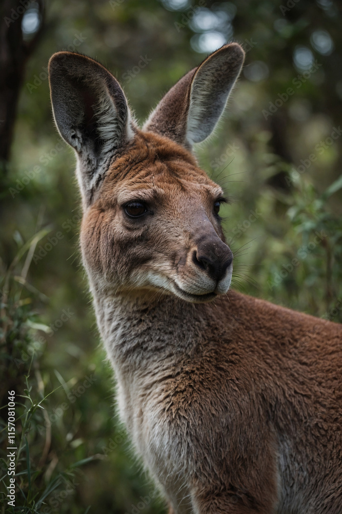 Expressive portrait kangaroo. Animal. Close-up captures character and personality. Ideal for nature lovers, pets and wildlife Expressive portrait kangaroo. Animal. Close-up captures character and personality. Ideal for nature lovers, pets and wildlife