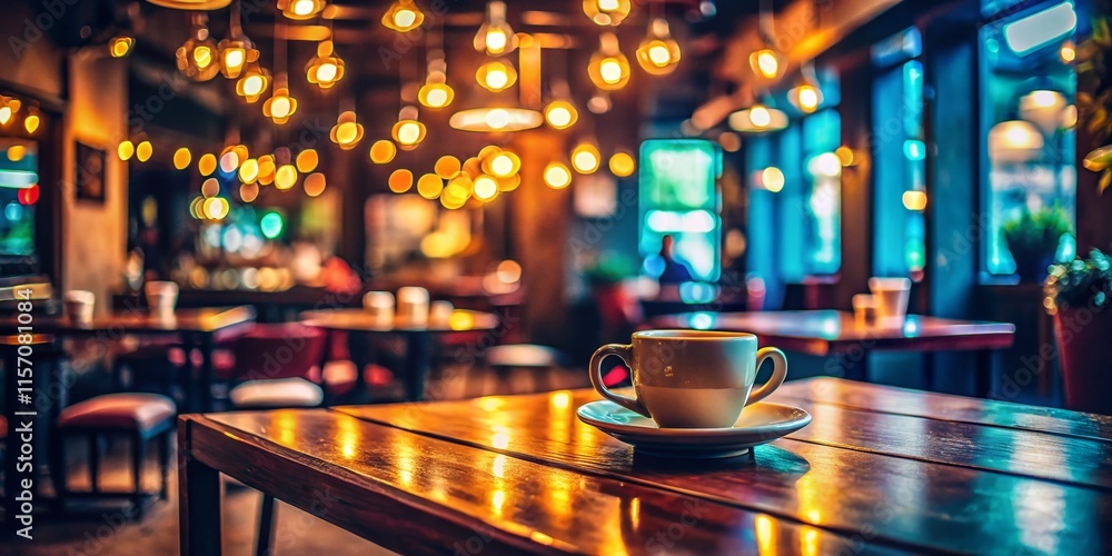 Fototapeta premium Urban Coffee Shop Blurred Background - Cozy Cafe Atmosphere Stock Photo