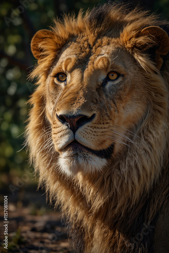 Expressive portrait lion. Animal. Close-up captures character and personality. Ideal for nature lovers, pets and wildlife photo